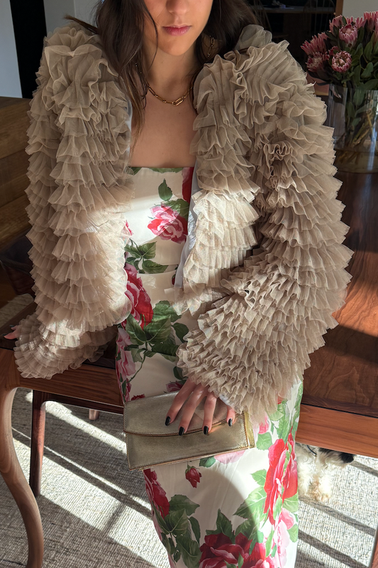 The Ruffle Statement Jacket in Beige