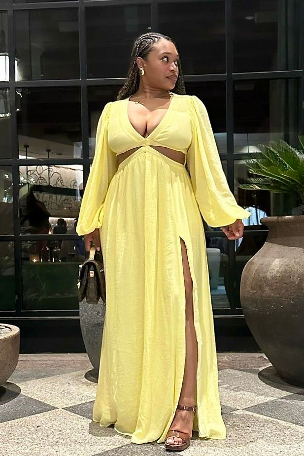 the verona dress in butter yellow