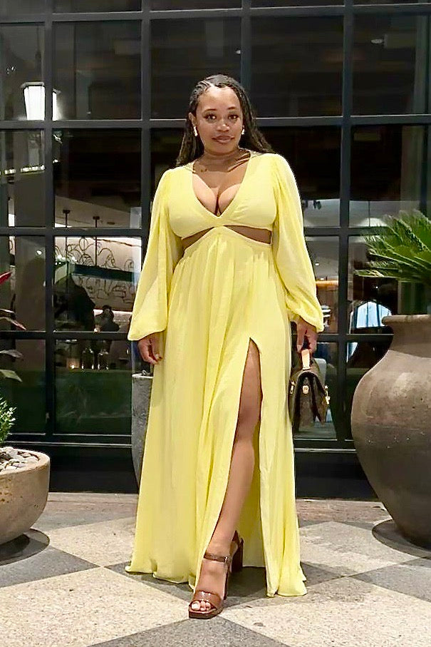 the verona dress in butter yellow