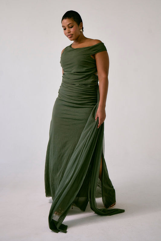 The Valeria Maxi Dress in Olive - Resale