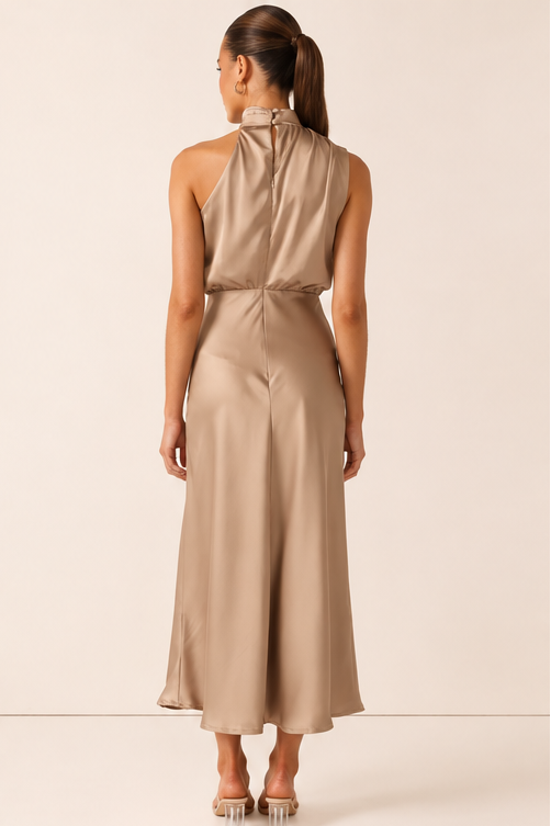 The Napoli High Neck Maxi Dress in Latte