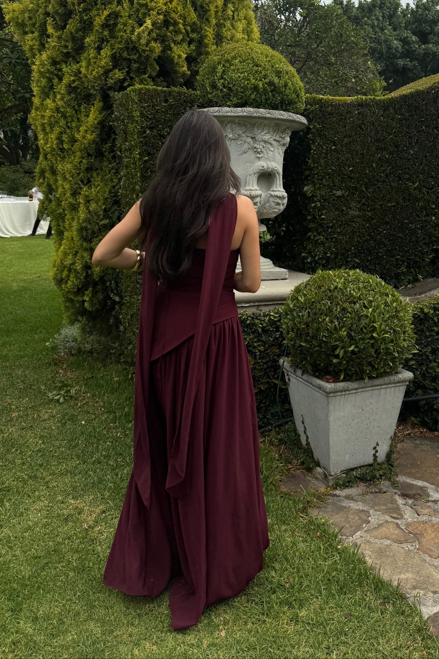 ladies formal dress walking pose showing flow and movement