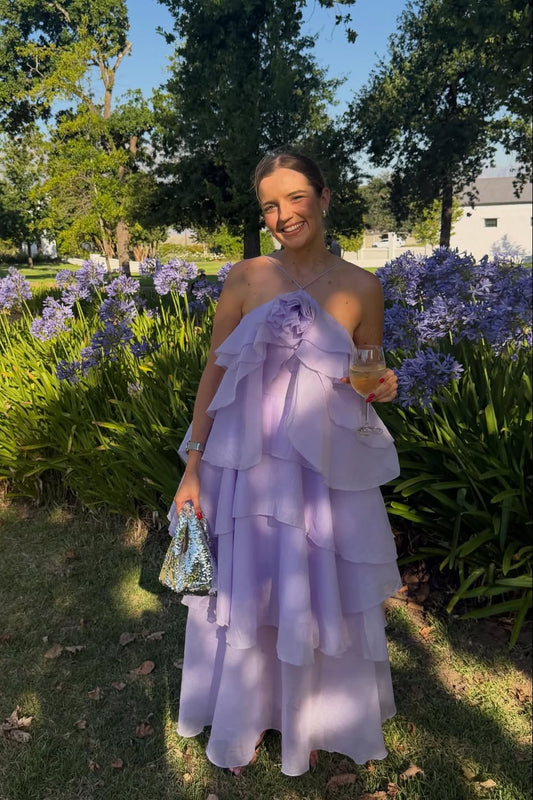 Off-Shoulder Ruffle Layered Maxi Dress