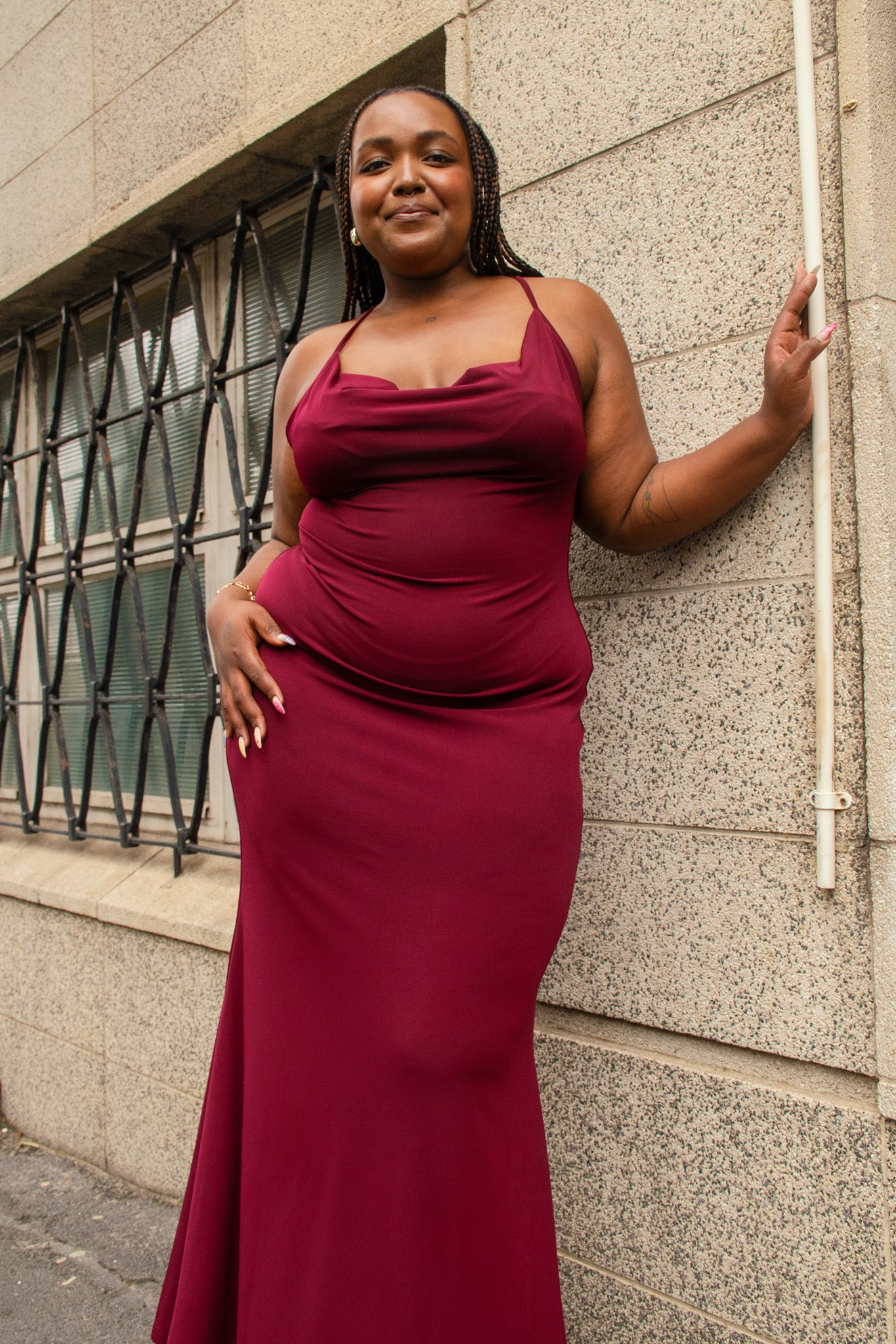 the nadia dress in burgundy