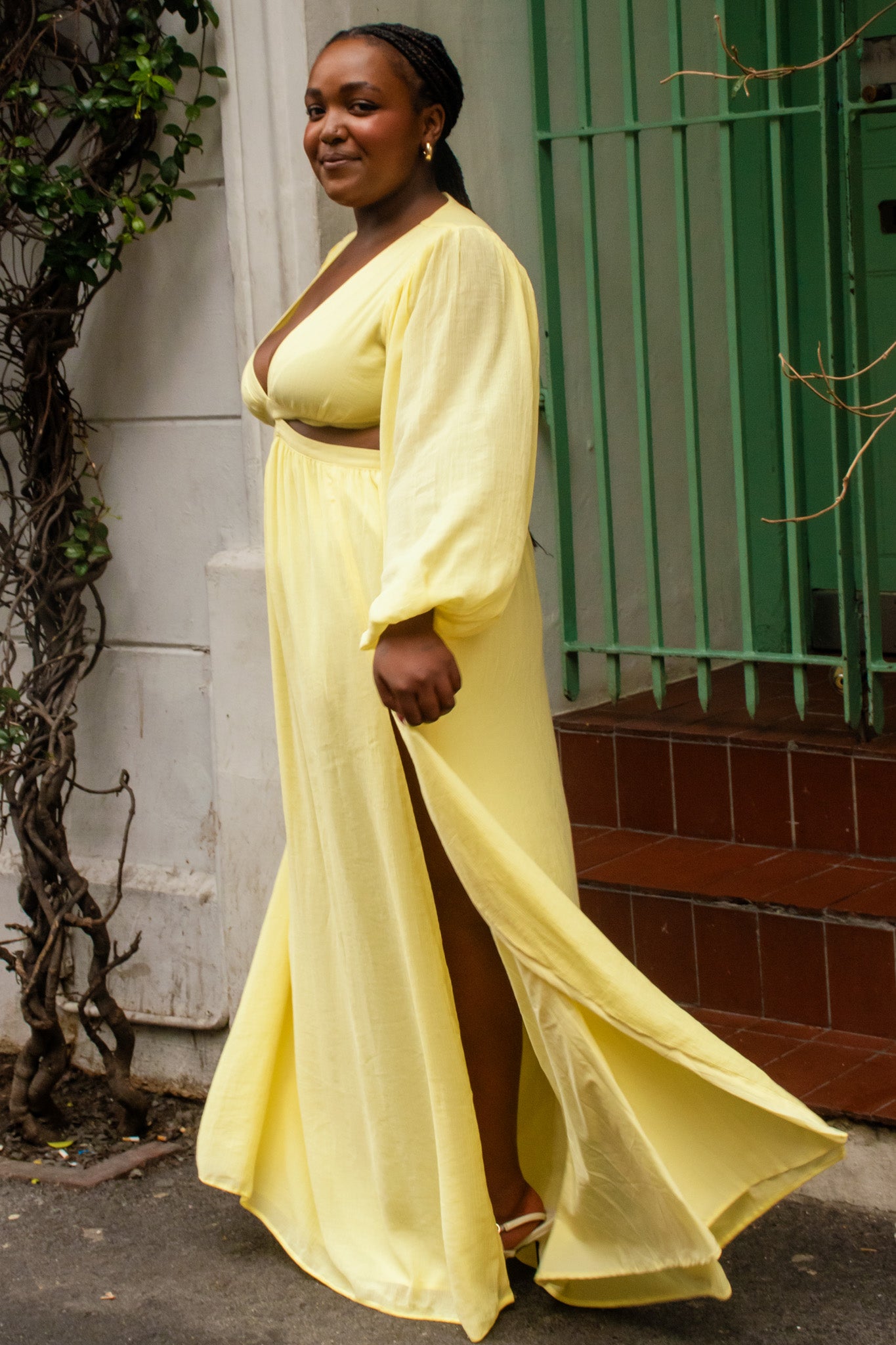 the verona dress in butter yellow