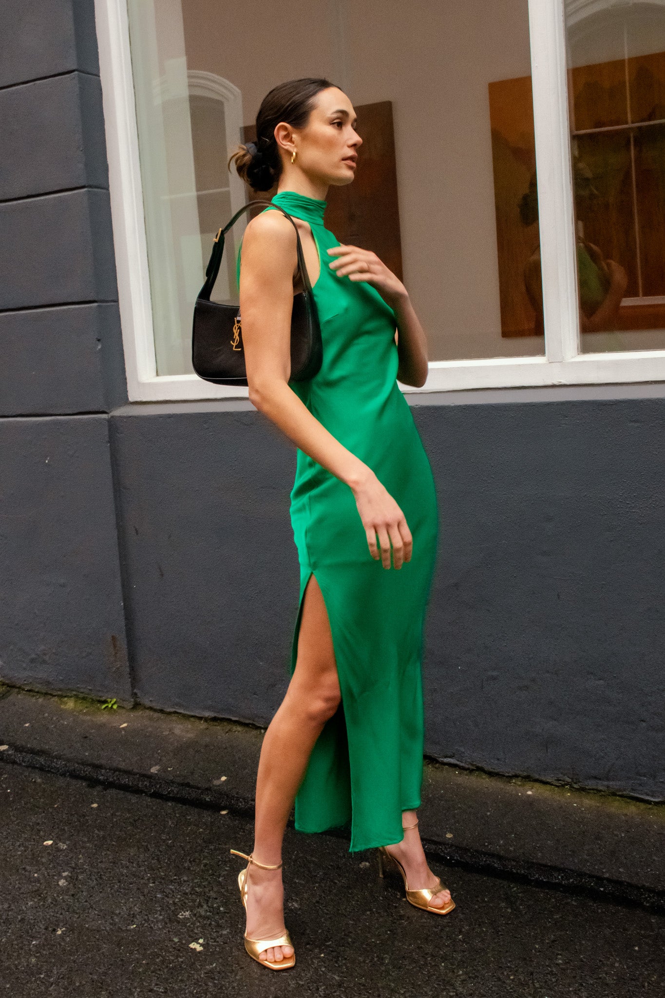 the mallory dress in emerald green