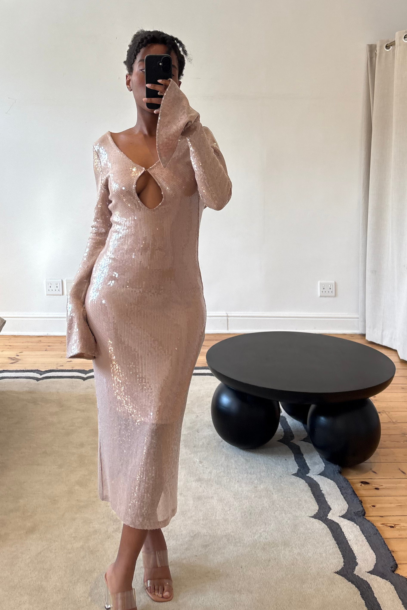 The Bieber Dress in Beige Sequin