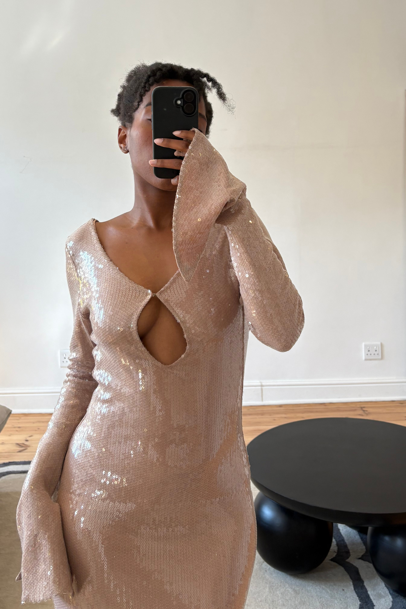 The Bieber Dress in Beige Sequin