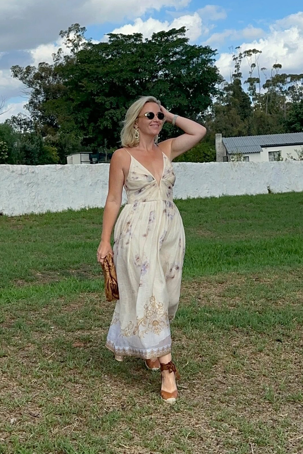 The Hypnotic V-Neck Midi Dress in Blue Floral