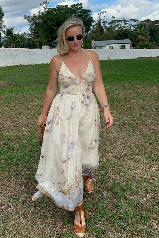 The Hypnotic V-Neck Midi Dress in Blue Floral