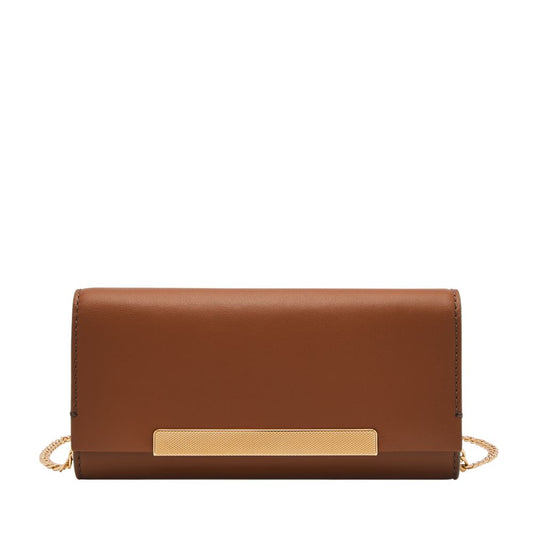 penrose smooth cowhide leather flap wallet crossbody in brown