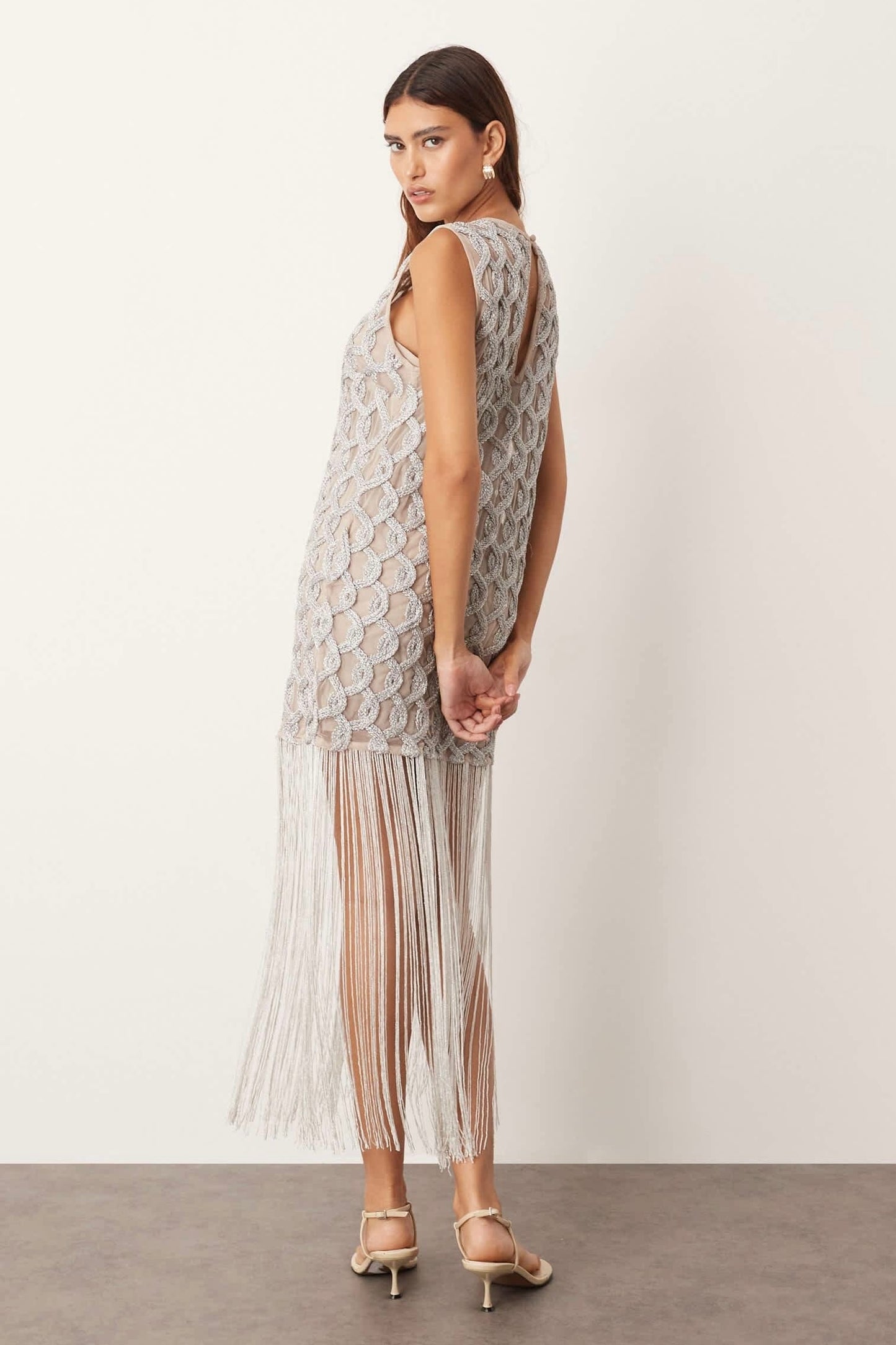 Lattice Grid Mini with fringe hem in Metallic - Resale