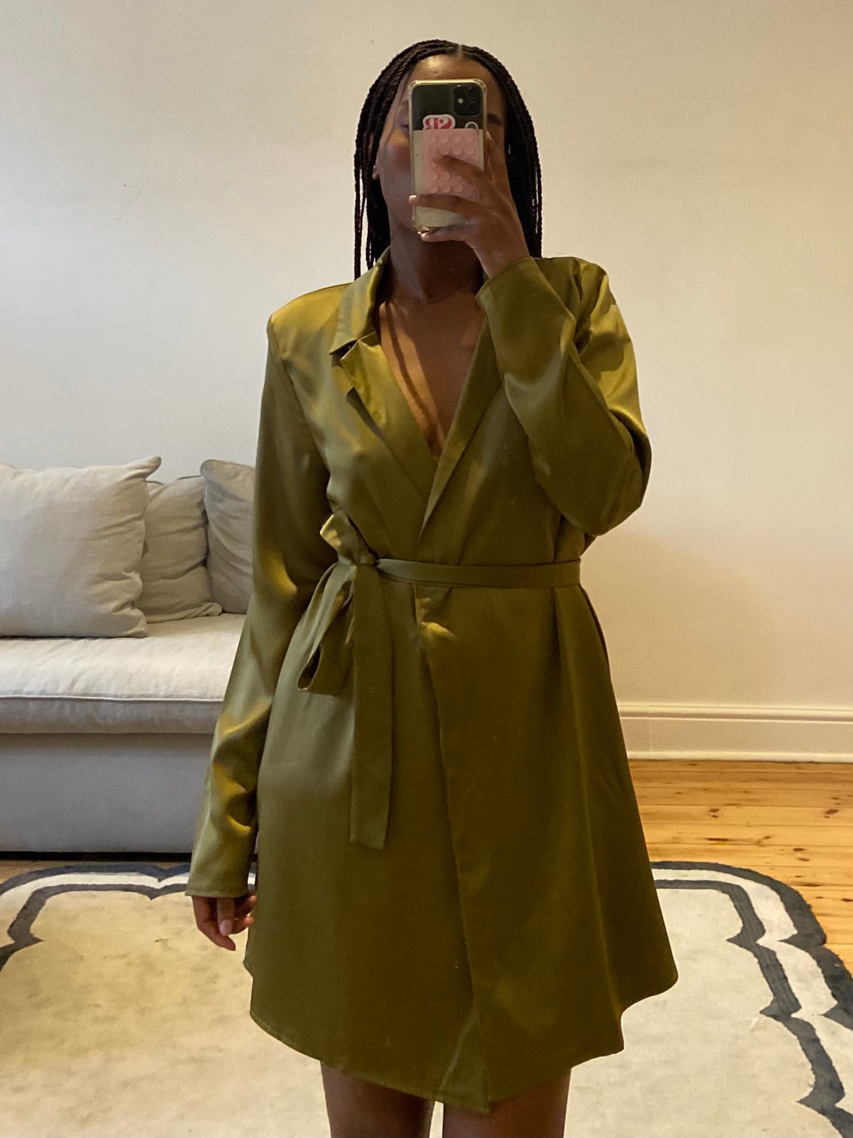 Elegant olive satin blazer-style Lina Jacket by ASOS, perfect for formal layering

