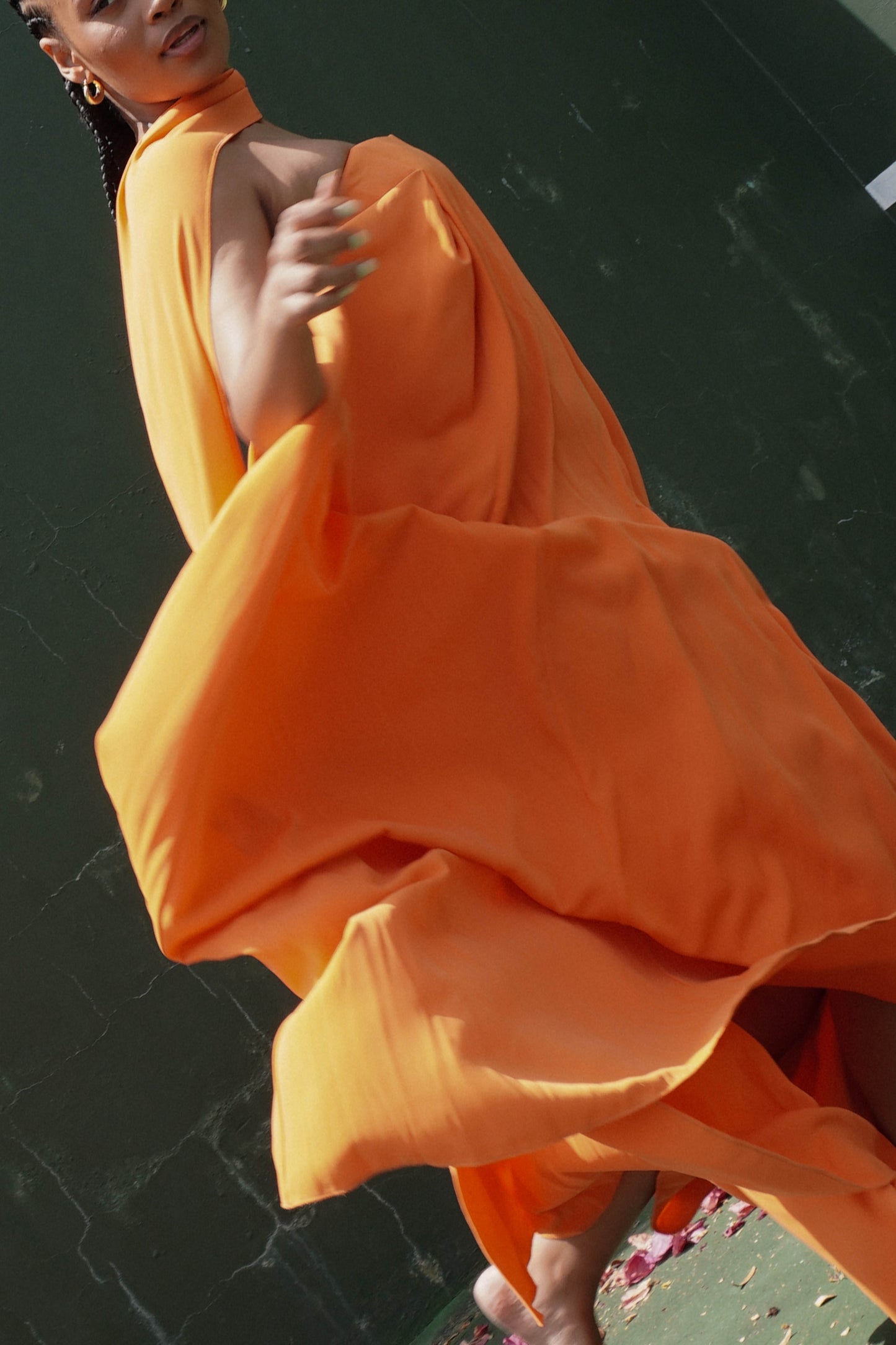 Cerise Orange High-Neck Maxi Dress