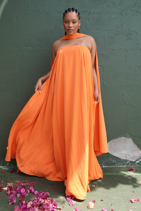 Cerise Orange High-Neck Maxi Dress
