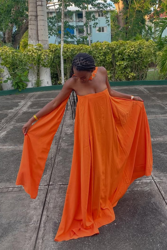 Cerise Orange High-Neck Maxi Dress