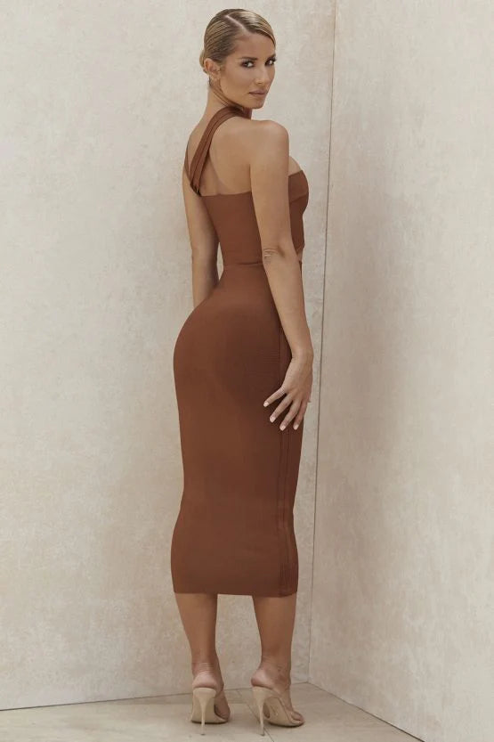 Asha Tan Cut Out Bandage Midi Dress - Resale