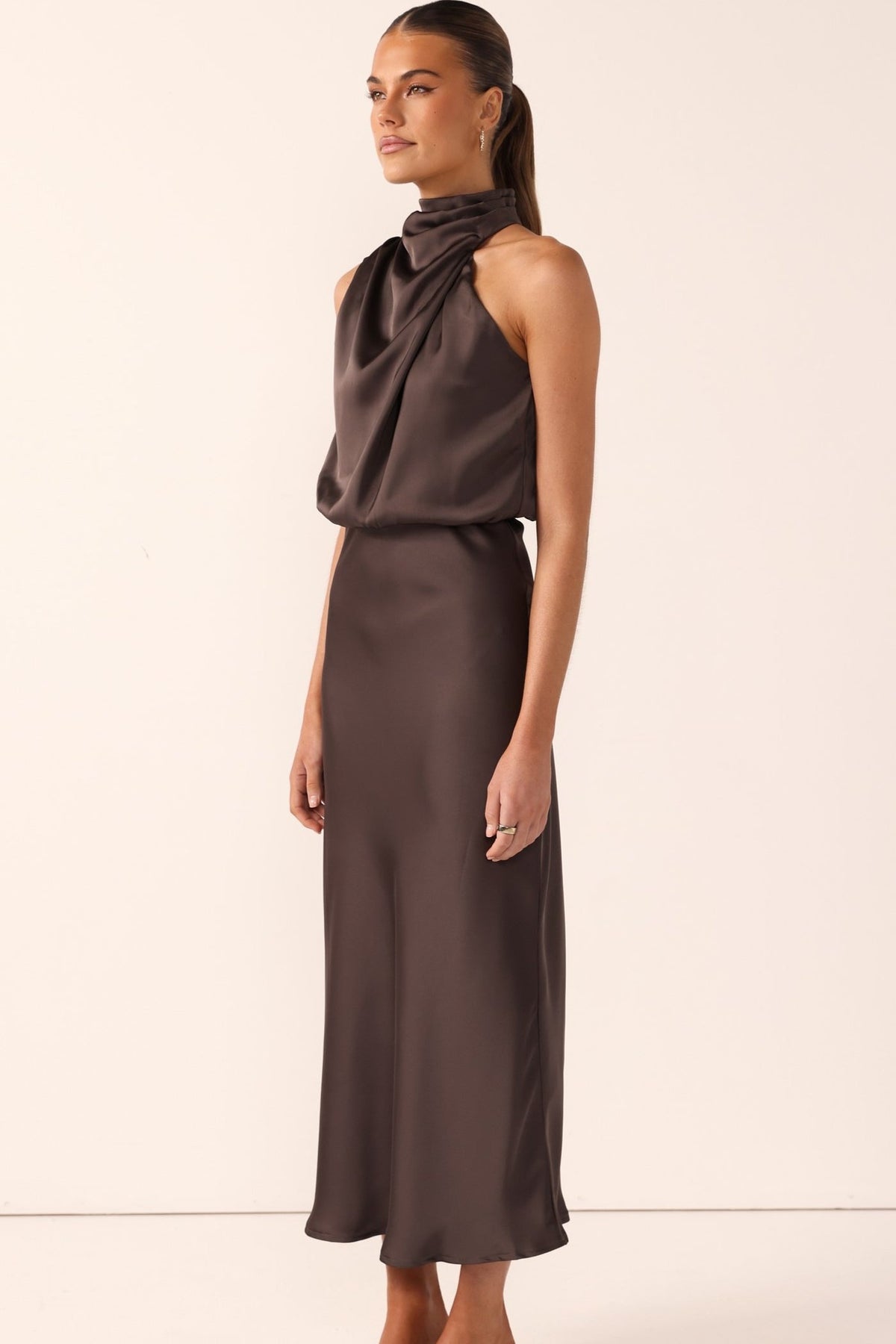 The Napoli High Neck Maxi Dress in Espresso by Billy J