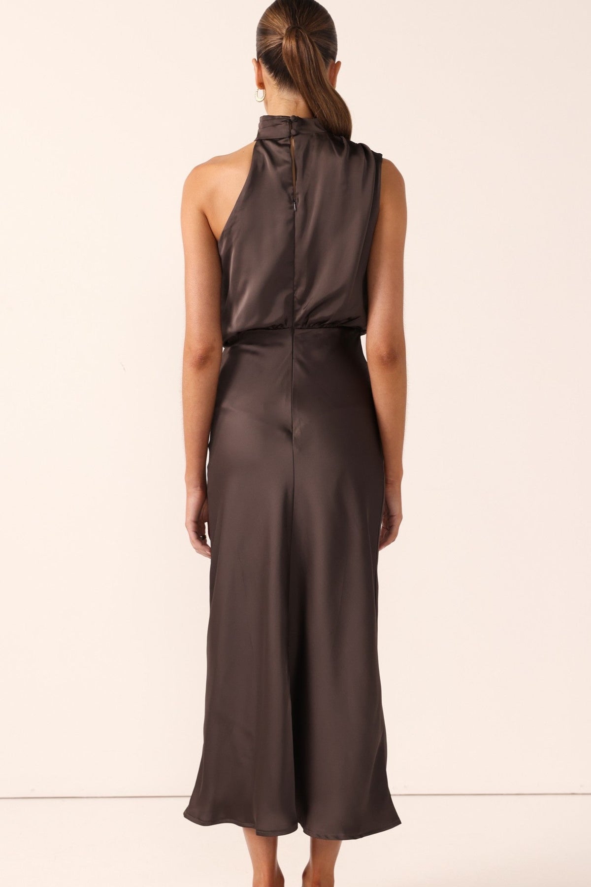 The Napoli High Neck Maxi Dress in Espresso by Billy J