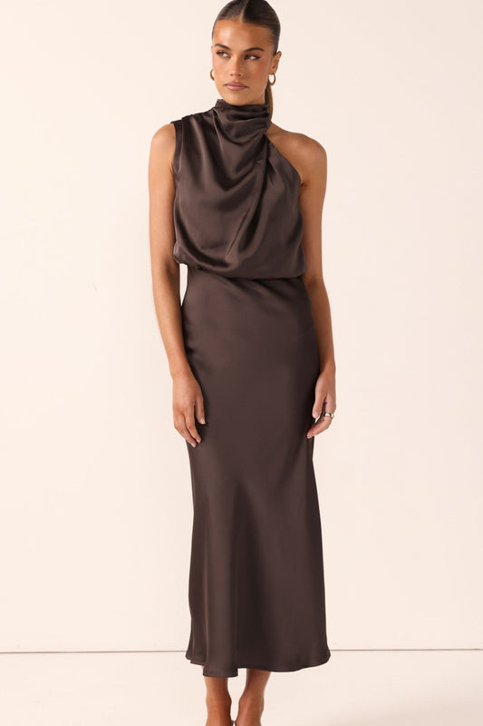 The Napoli High Neck Maxi Dress in Espresso by Billy J