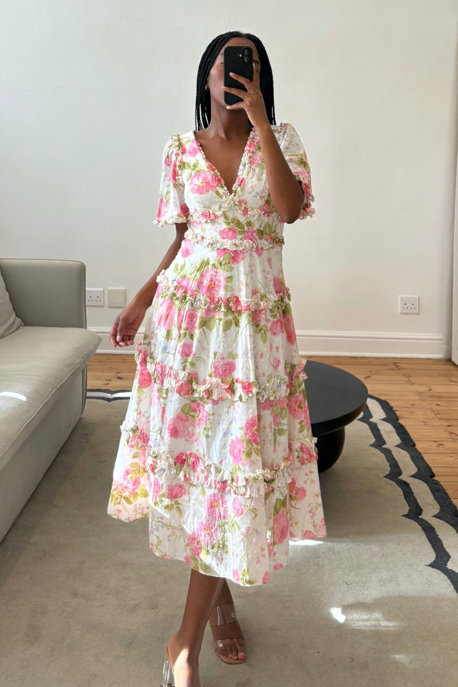 Floral printed midi-length dress Needle & Thread UK brand 