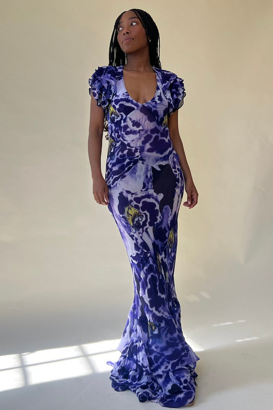 Rat & Boa The Delila Maxi Dress in a flowing purple floral. 