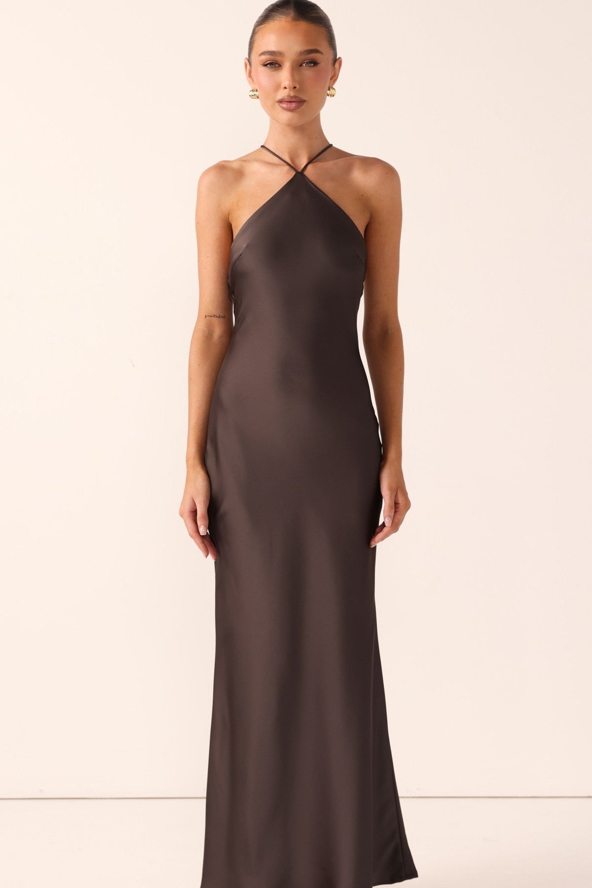 The Savanna Halter Maxi Dress in Espresso by Billy J