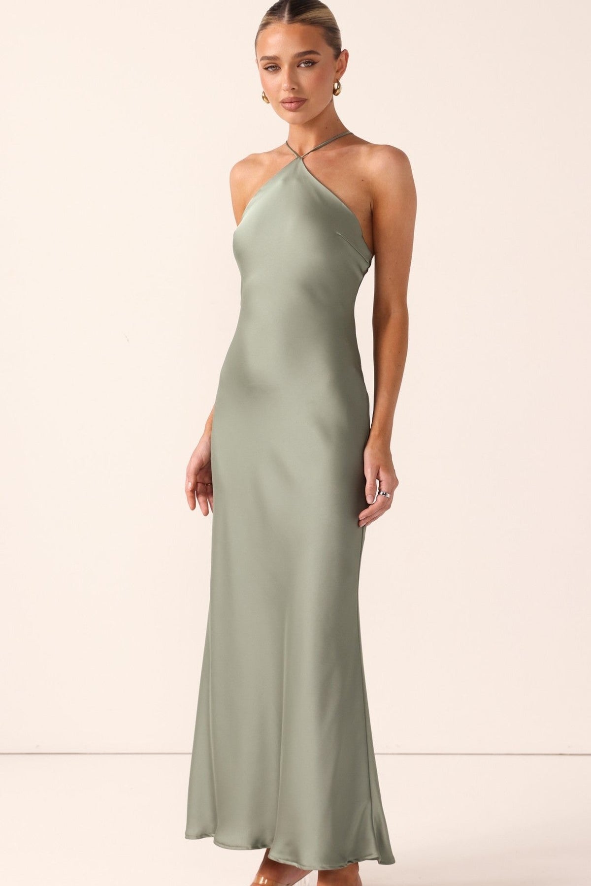 The Savanna Halter Maxi Dress in Sage by Billy J