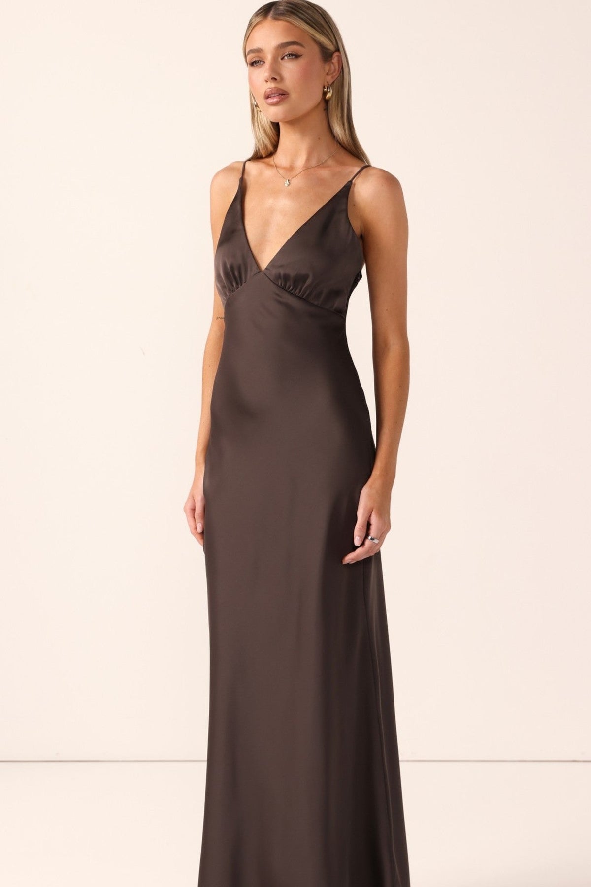 The Veni V-Neck Maxi Dress in Espresso by Billy J