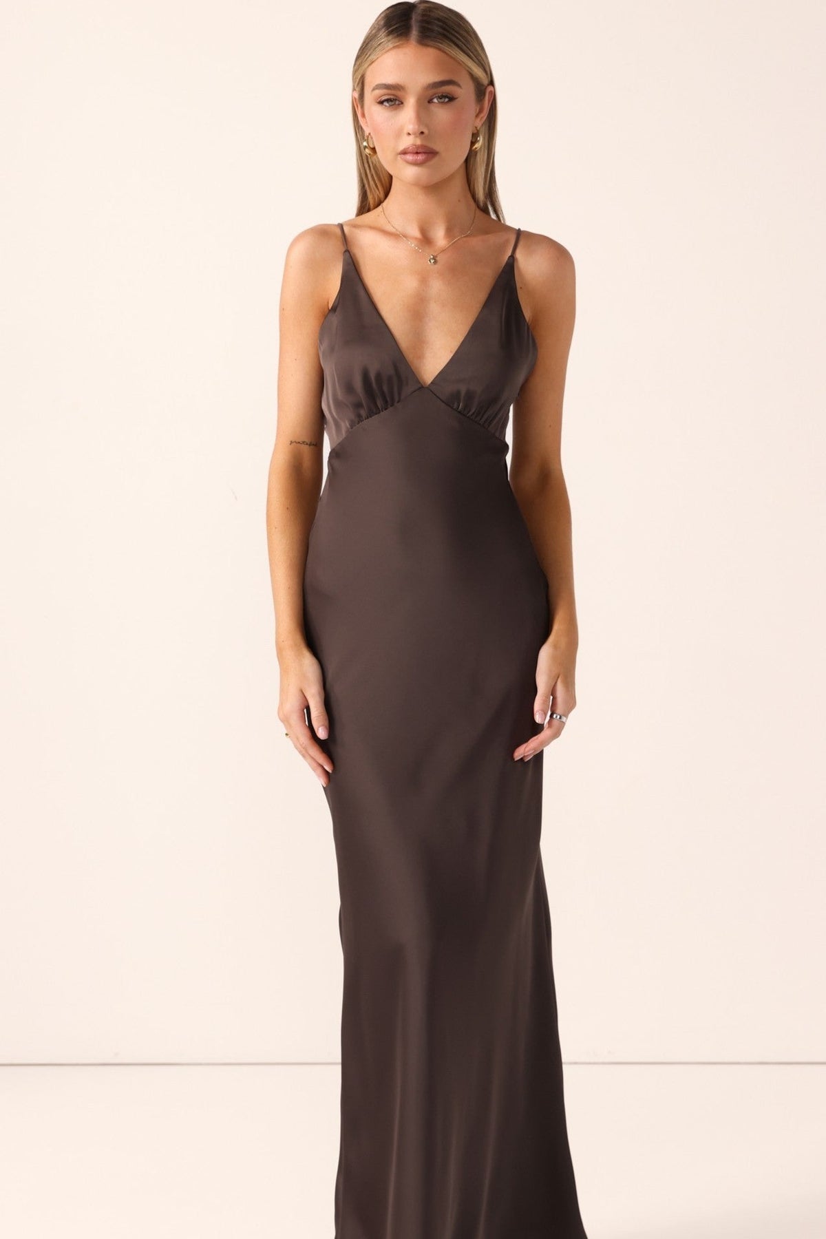 The Veni V-Neck Maxi Dress in Espresso by Billy J