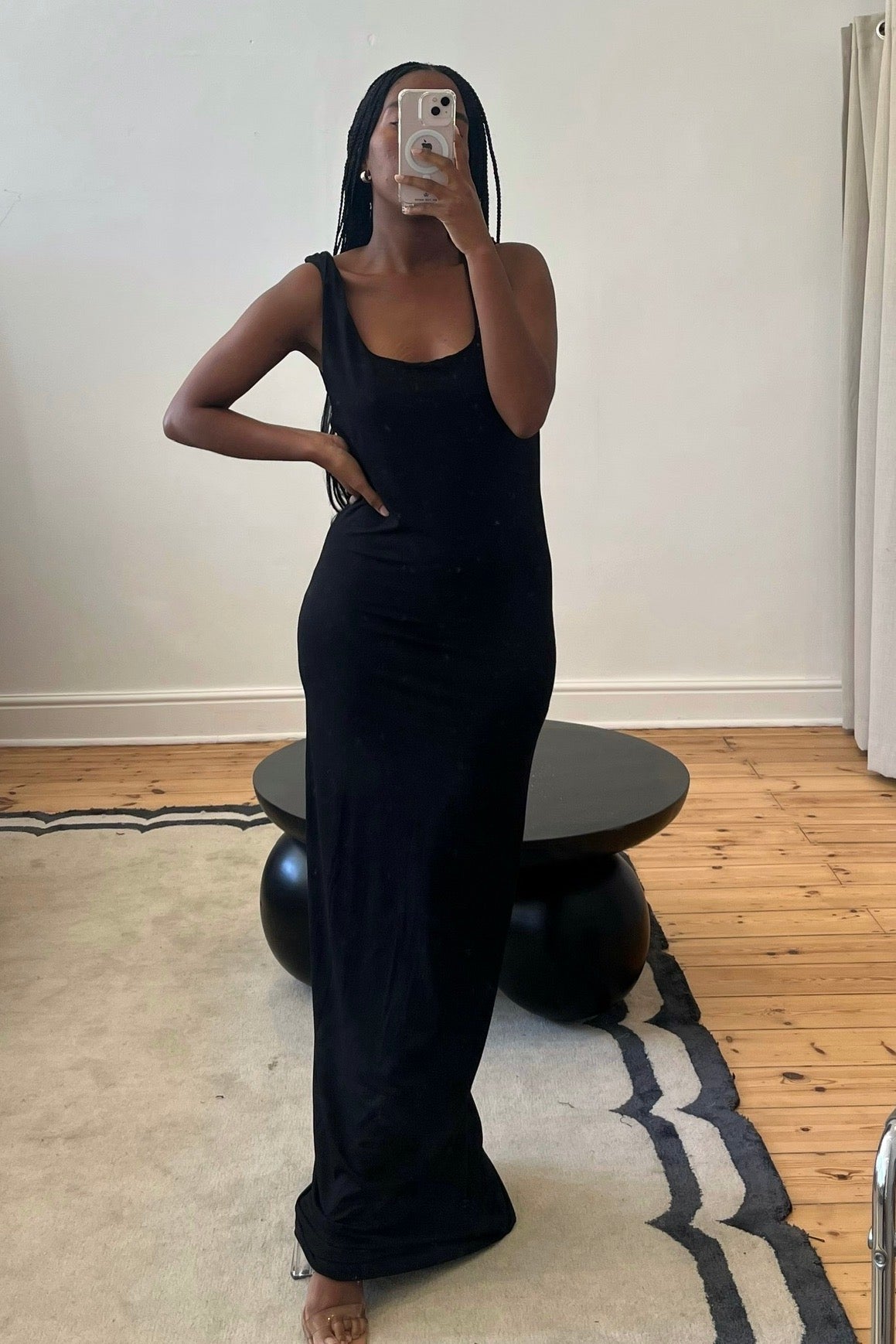 Fitted maxi dress with thick straps in viscose fabric