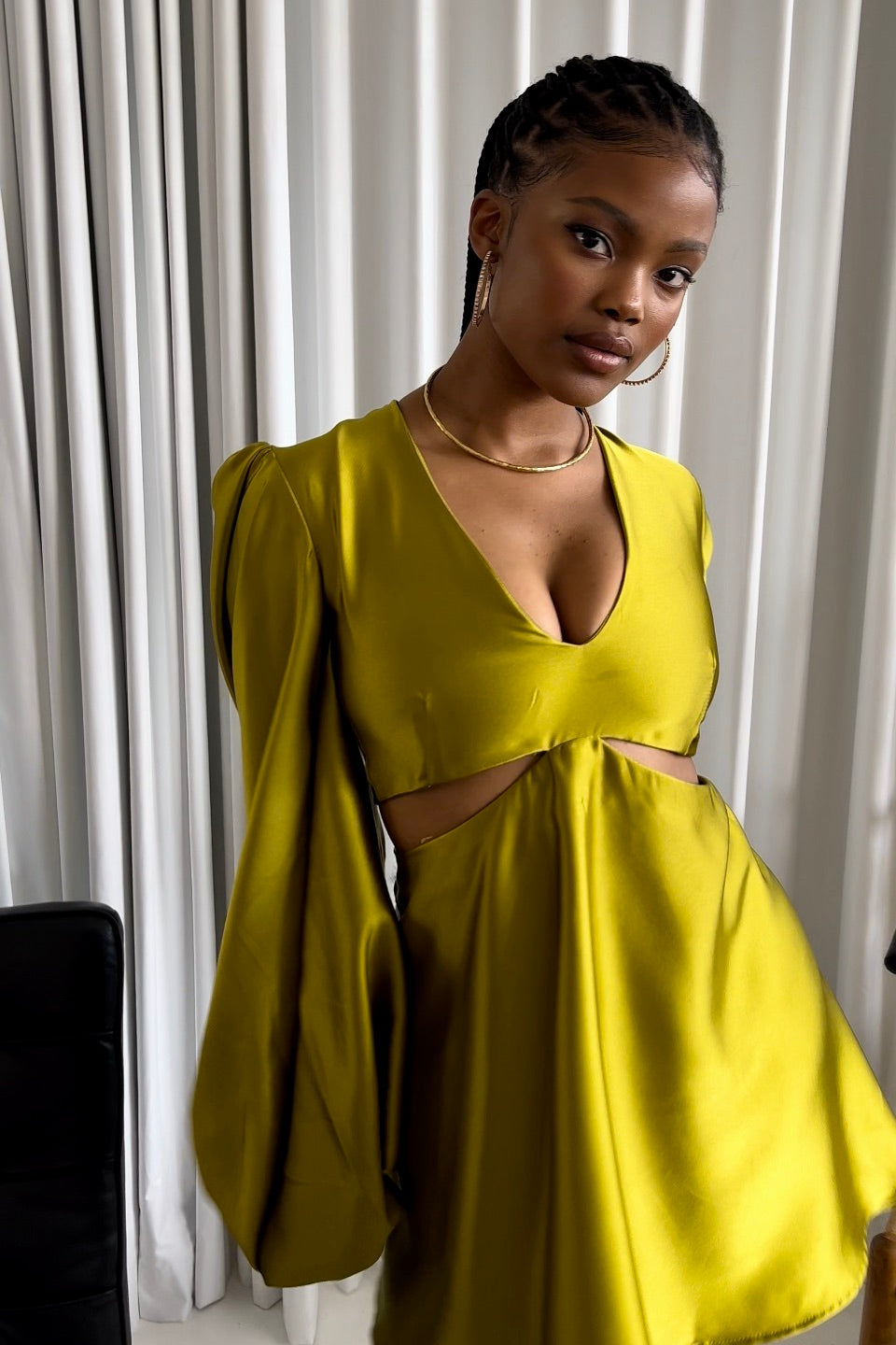 the joanna dress in chartreuse