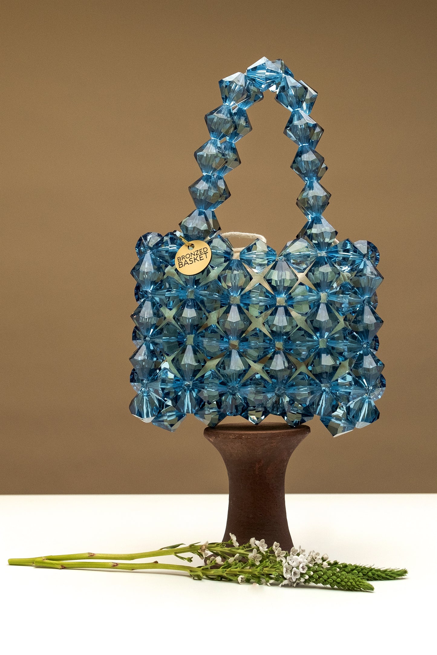 the crystal blue beaded bag