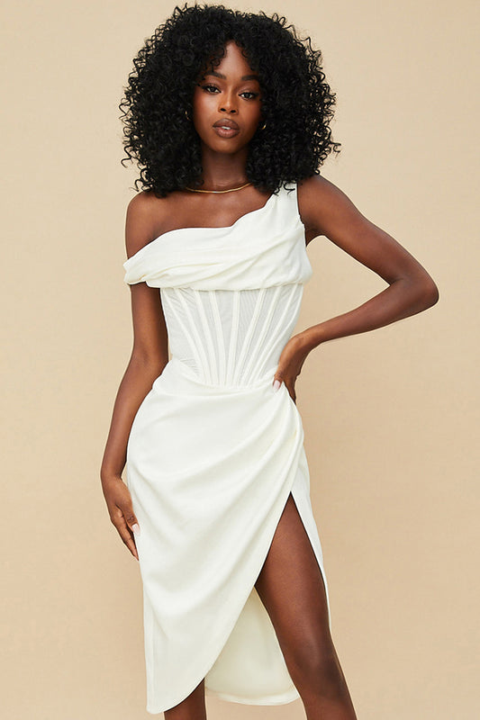 Dianna Satin Ruffle Wrap Midi Dress - White – Pippa & Pearl